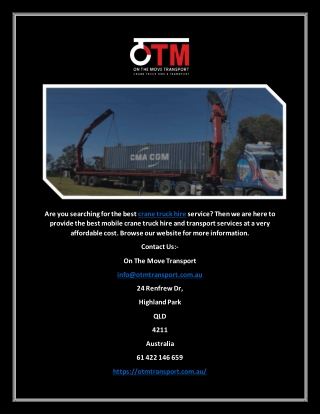 Crane Truck Hire | Otmtransport.com.au
