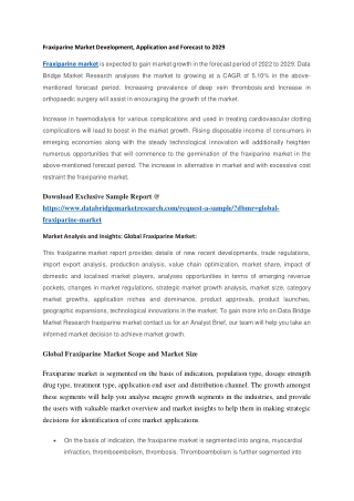 Fraxiparine Market Development, Application and Forecast to 2029