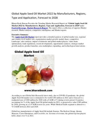 Global Apple Seed Oil Market 2022 by Manufacturers, Regions, Type and Application, Forecast to 2028-converted