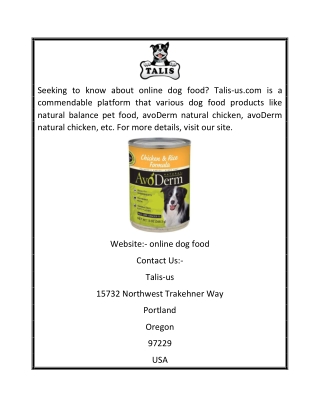 Online Dog Food Talis-us.com
