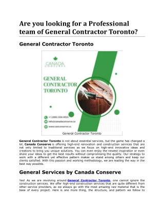 Are you Looking for a Professional team of General Contractor Toronto?