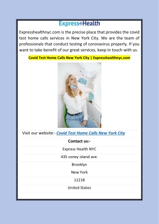 Covid Test Home Calls New York City | Expresshealthnyc.com