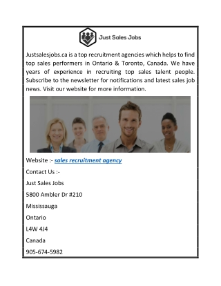 Sales Recruitment Agency  Justsalesjobs.ca