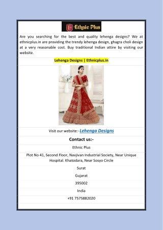 Lehenga Designs  Ethnicplus.in