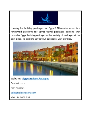 Egypt Holiday Packages  Nilecruisers.com