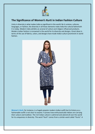 The Significance Of Women’s Kurti In Indian Fashion Culture