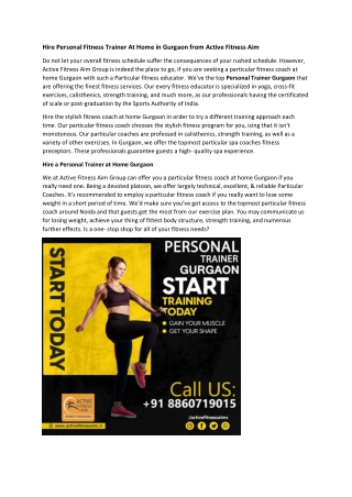 Hire Personal Fitness Trainer At Home In Gurgaon, Active Fitness Aim