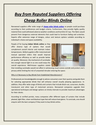 Buy from Reputed Suppliers Offering Cheap Roller Blinds Online