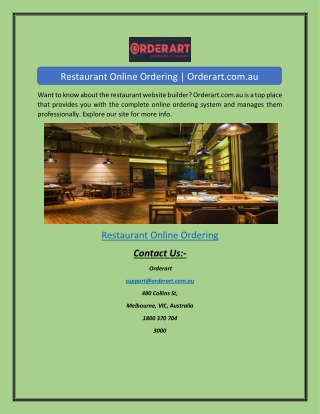 Restaurant Online Ordering | Orderart.com.au