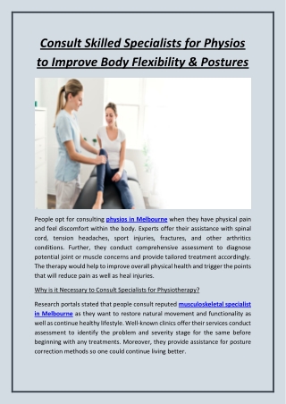 Consult Skilled Specialists for Physios to Improve Body Flexibility & Postures