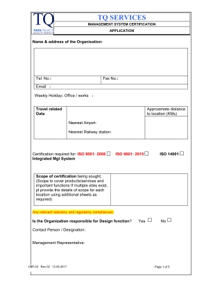 Management System Certification Application