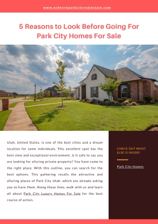 5 Reasons to Look Before Going For Park City Homes For Sale