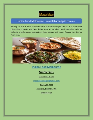 Indian Food Melbourne | masalabarandgrill.com.au