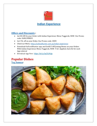 $5 Off - Indian Experience restaurant tuggerah menu, NSW