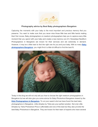 Photography advice by Best Baby photographers Bangalore
