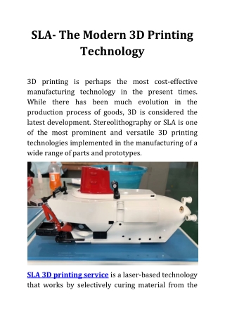 SLA- The Modern 3D Printing Technology