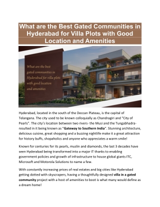 What are the Best Gated Communities in Hyderabad for Villa Plots with Good Location and Amenities