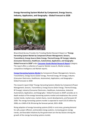 Global Energy Harvesting System Market Research Report 2021-2028