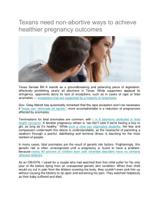 Texans need non-abortive ways to achieve healthier pregnancy outcomes
