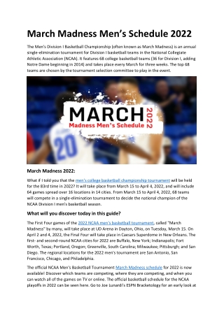 March Madness Men’s Schedule 2022