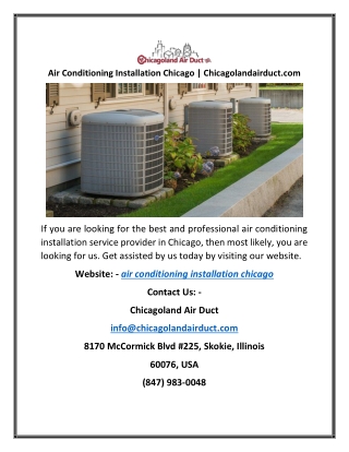 Air Conditioning Installation Chicago | Chicagolandairduct.com