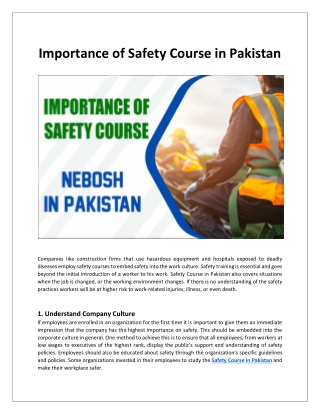 Importance of Safety Course in Pakistan