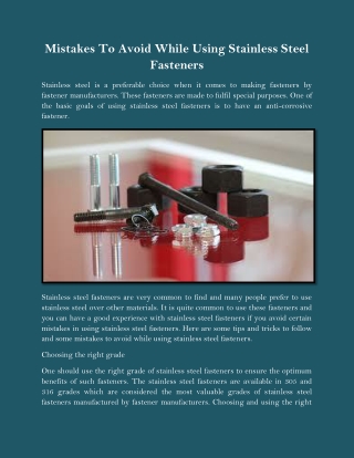 Mistakes To Avoid While Using Stainless Steel Fasteners