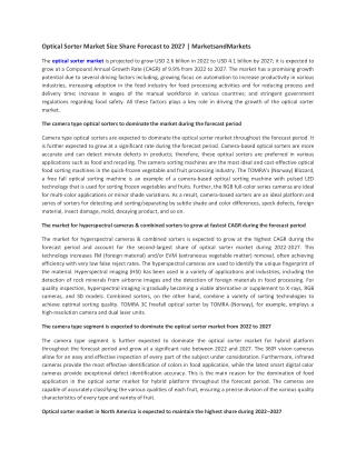 Optical Sorter Market Size Share Forecast to 2027 | MarketsandMarkets