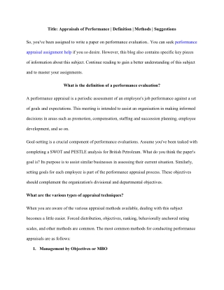 Appraisals of Performance