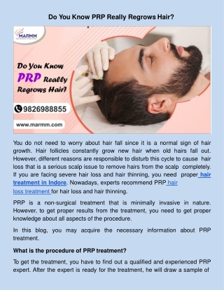 Do You Know PRP Really Regrows Hair?