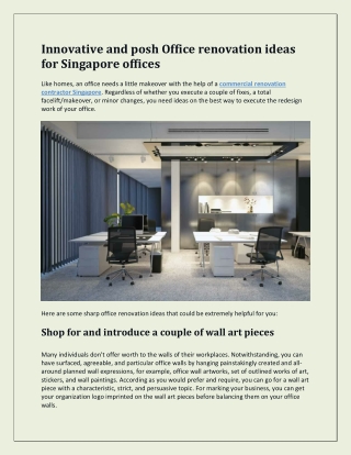 Innovative and posh Office renovation ideas for Singapore offices