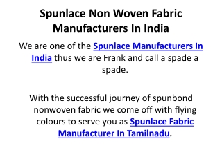 Spunlace Non Woven Fabric Manufacturers In India