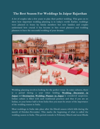 The Best Season For Weddings In Jaipur