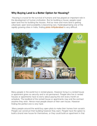 Why Buying Land is a Better Option for Housing-converted