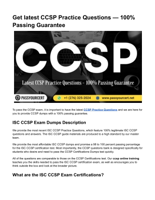 Get latest CCSP Practice Questions — 100% Passing Guarantee