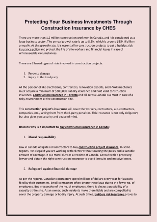 Protecting Your Business Investments Through Construction Insurance by CHES