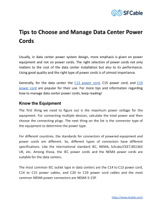 Tips to Choose and Manage Data Center Power Cords