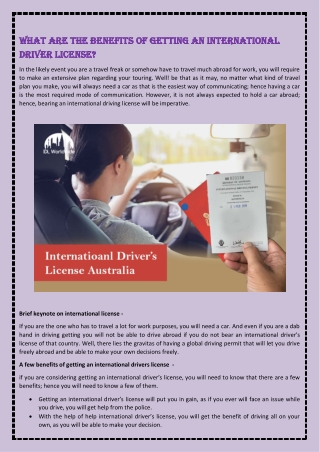 What Are The Benefits Of Getting An International Driver License
