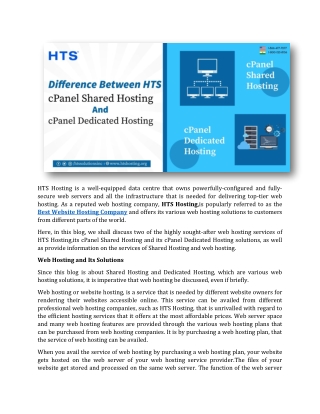 Difference Between HTS cPanel Shared Hosting and cPanel Dedicated Hosting