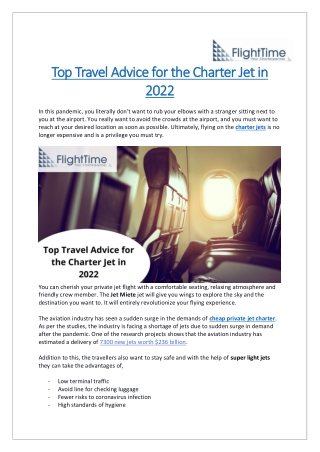 Top Travel Advice for the Charter Jet in 2022