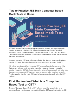 Tips to Practice JEE Main Computer Based Mock Tests at Home