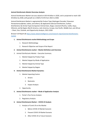 Animal Disinfectants Market Overview Analysis