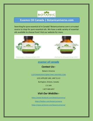 Essence Oil Canada | Botanicuniverse.com
