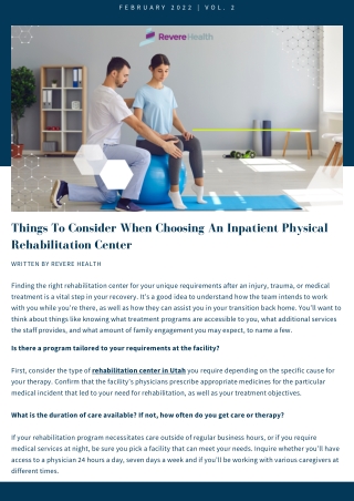 Inpatient Physical Rehabilitation Center