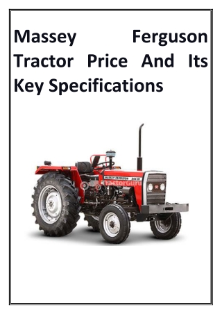 Massey Ferguson Tractor Price And Its Key Specifications