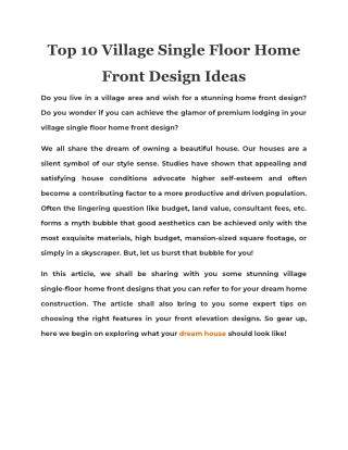 Top 10 Village Single Floor Home Front Design Ideas