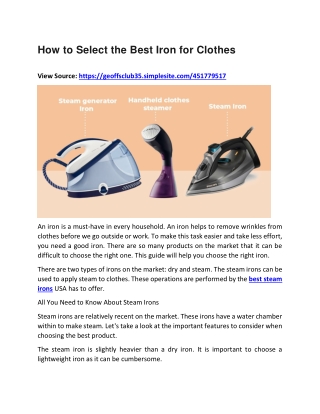 How to Select the Best Iron for Clothe