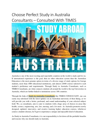 Choose Perfect Study in Australia Consultants – Consulted With TIMES