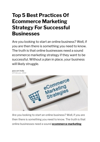 Top 5 Best Practices Of Ecommerce Marketing Strategy For Successful Businesses