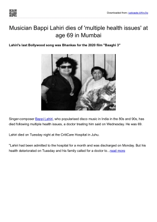 Musician Bappi Lahiri dies of 'multiple health issues' at age 69 in Mumbai